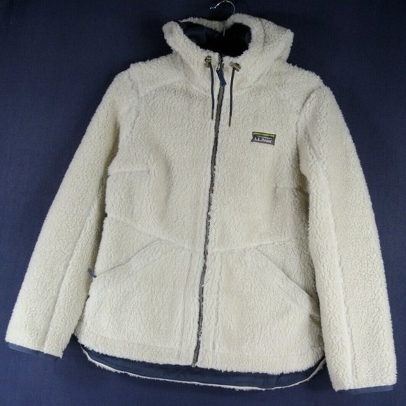 NEW L.L. Bean Women's Mountain Pile Fleece Hoodie in Natural Size M#2245 - Picture 6 of 10
